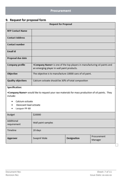 Procurement Request for Proposal Form