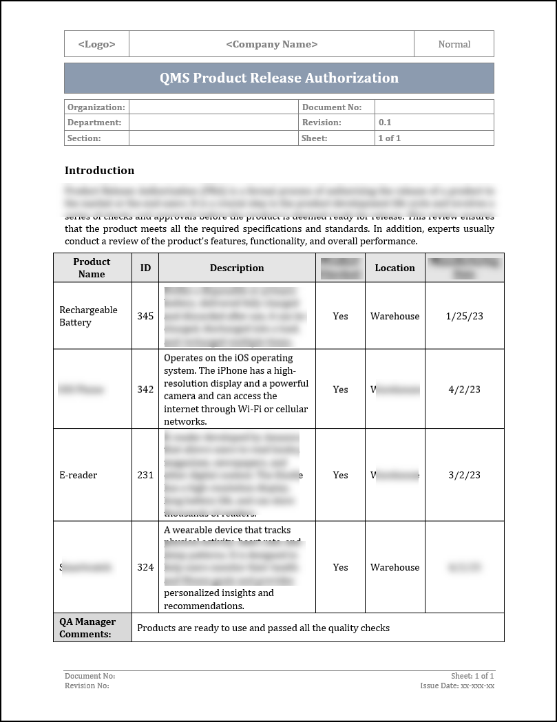 ISO 9001 product Release Authorization