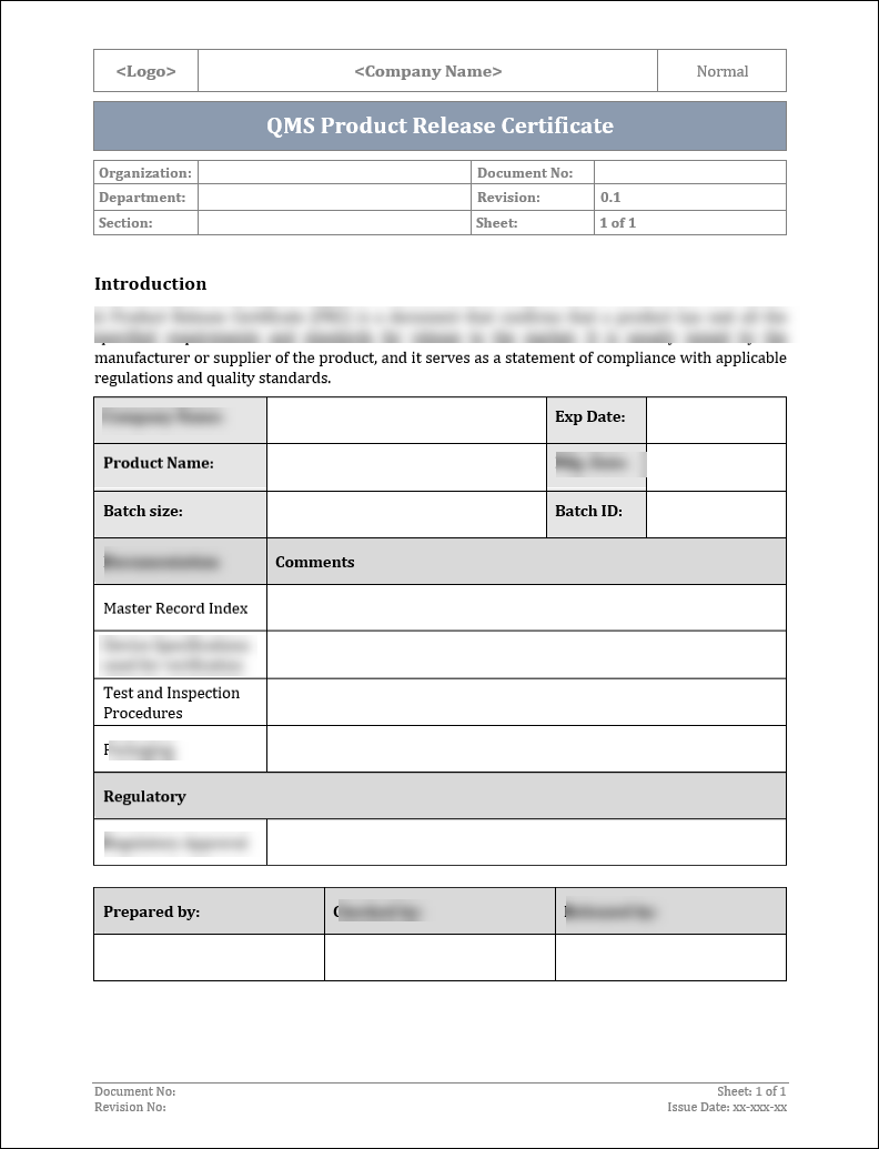 ISO 9001 Product Release Certificate