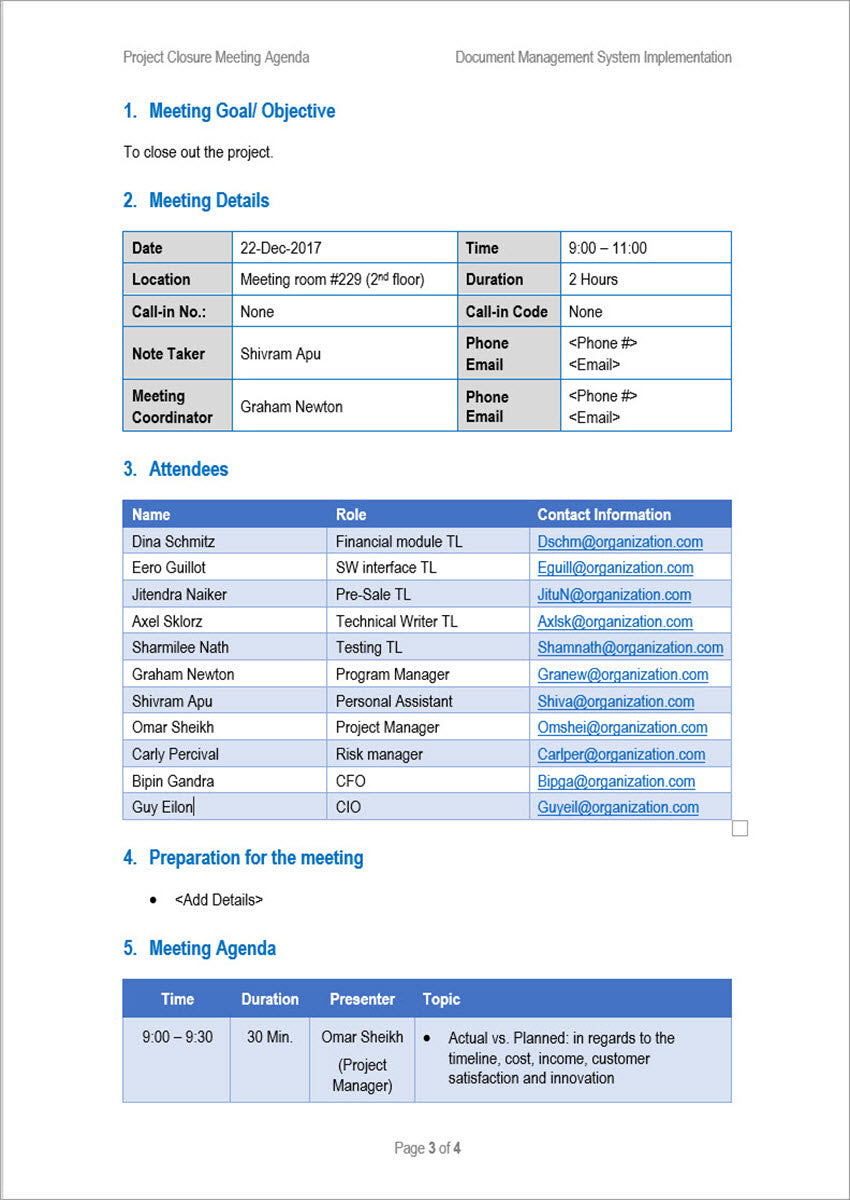 project closure meeting agenda