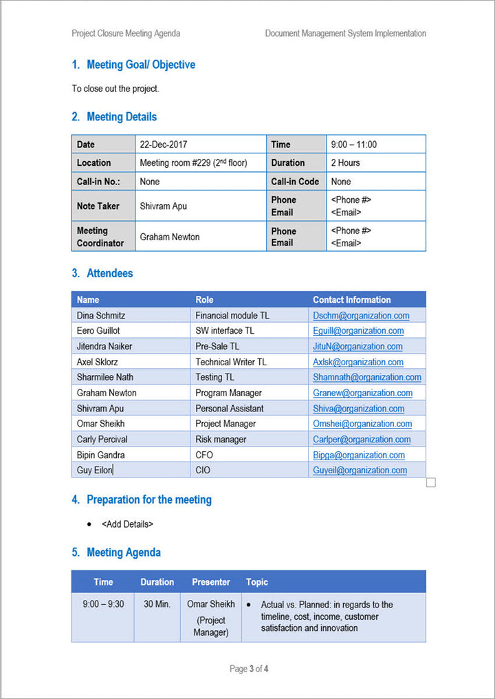 project closure meeting agenda