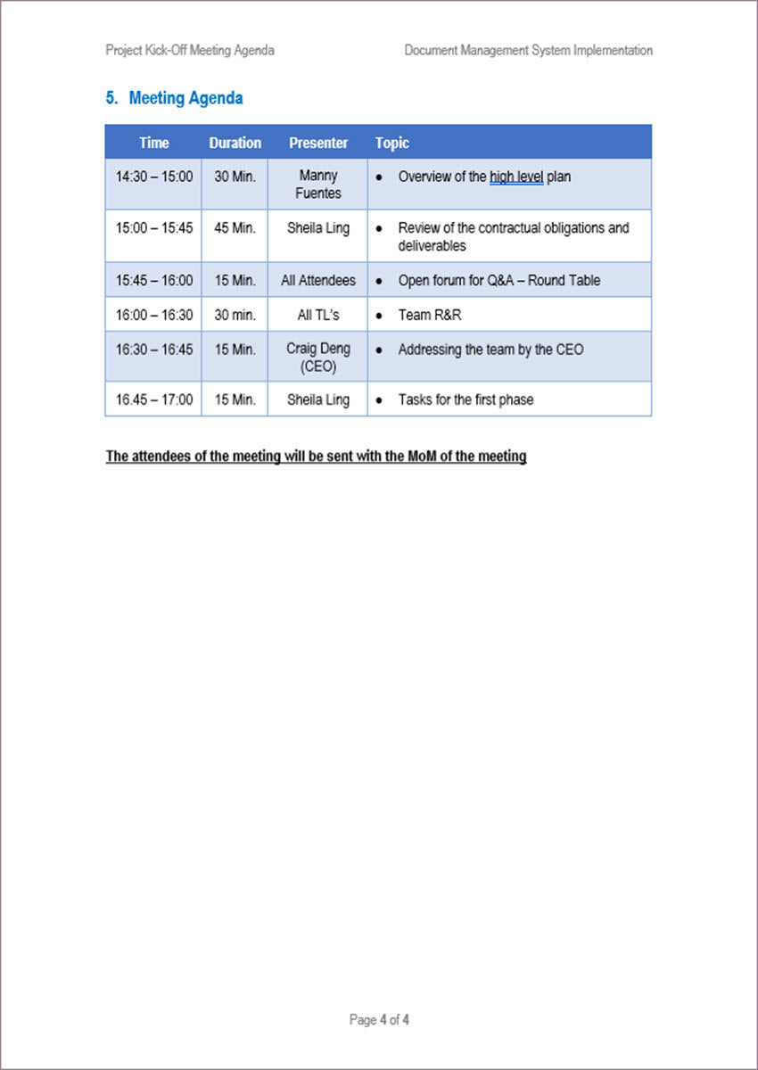 Project kickoff meeting agenda 2