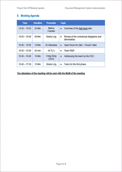 Project kickoff meeting agenda 2