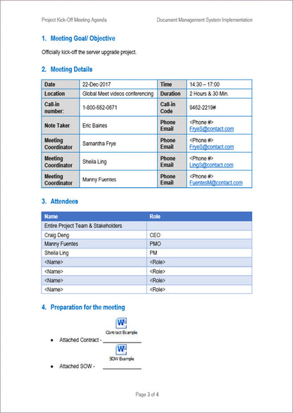 project kick off meeting agenda