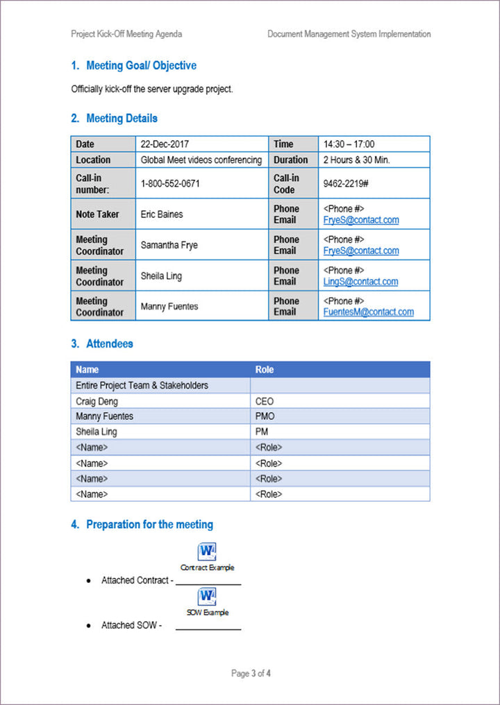 project kick off meeting agenda