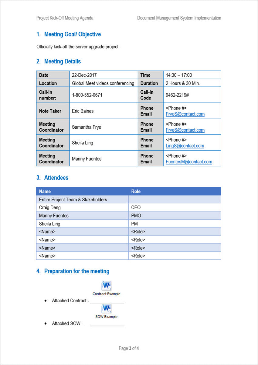 Project kick off meeting agenda