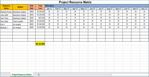 Project Resource Matrix Template