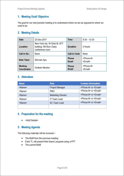 Project Review Meeting Agenda 