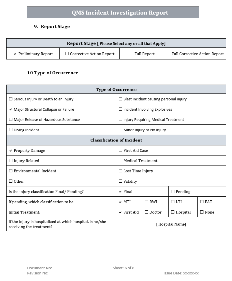 QMS Incident Investigation Report Page