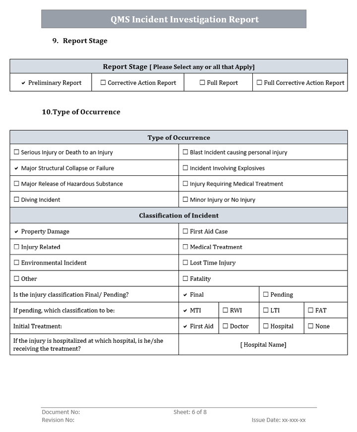 QMS Incident Investigation Report Page