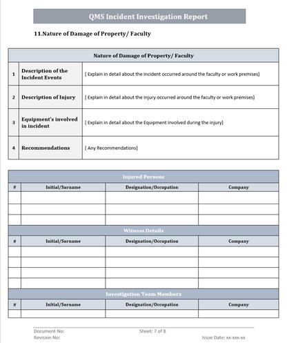 QMS Incident Investigation Report Damage of Faculty 