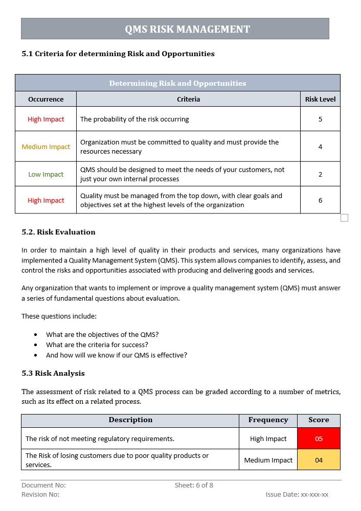 QMS Risk Management Analysis