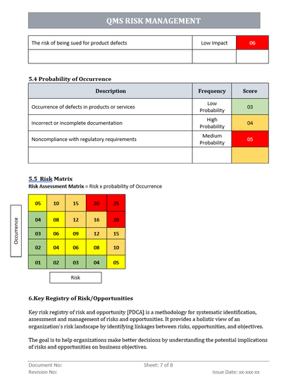 QMS Risk Management Metrix